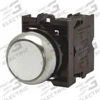 EATON Illuminated Push Button: Illuminated, Flush Profile, Non-Metallic, 22 mm, 2NO (MPN M22-DL-W-K20-W). Key specifications — Brand: EATON; Action: Momentary; Series: M22; Push Button Material Type: Non-Metallic.