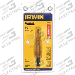 IRWIN Step Drill Bit: 3/16" to 1/2", TiN-Coated HSS, 3-Flats Shank (MPN 15102ZR). Key specifications — attr1234936: Not Impact Rated.