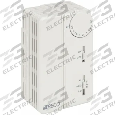 PECO Fan Coil Thermostat: Heat and Cool, On-Off, 50° to 90°F, Slide Switch, 24 to 277V AC - Analog Fan Coil Unit Thermostats
