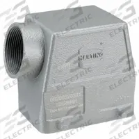 HARTING Rectangular Connector Hood: Size 32 A, Side, Single-Entry, PG29 Cable Entry, IP65, Aluminum (MPN 09200320521). Key specifications — IP Rating: IP65; Size Designation: 32 A; Cable Entry Thread Size: PG29; Locking Type: Dual Lever; Brand: HARTING; Primary Material: Aluminum; Operating Temperature Range: -40 to 125 Degrees C; Entry Type: Single-Entry.