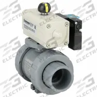 HAYWARD FLOW CONTROL Pneumatically Actuated Two-Way Ball Valve: 1 1/2 in, CPVC, Air to Air (MPN PSDTBH215STEA8). Key specifications — Brand: HAYWARD FLOW CONTROL; Connection Gender - Side 1: Female; Actuator Features: Position Indicator; Actuator Operation: Air to Air; Actuator Series: PSD; Connection Gender - Side 2: Female; Connection Type - Side 1: True-Union Socket/True-Union NPT; Connection Type - Side 2: True-Union Socket/True-Union NPT.