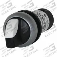 EATON Selector Switch: 22 mm Panel Mounting Size, 3 Positions, Short Lever, 2NO, Metallic (MPN C22-WRK3-K20). Key specifications — AC Contact Rating: 1.5 A @ 230 V; Action: Maintained/Maintained/Maintained; Cam: No Cam Required; DC Contact Rating: 3 A @ 24 V; Hazardous Location Specification: Not Rated; Operator Head Material: Polycarbonate; Operator Head Type: Short-Handled Knob; Operator Illumination: Non-Illuminated.