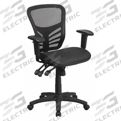 FLASH FURNITURE Office Chair: Nicholas, Ht, Black, Mesh Material, 19 in Back Ht - Adjustable-Arm Office Chairs
