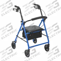 FIRST VOICE Rollator: 250 lb Load Capacity, 31 in, Aluminum, Black/Blue (MPN MDS86850EB). Key specifications — Brand: FIRST VOICE; Includes: Wire Basket; Intended Patient: Adult; Color: Black.