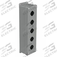 HOFFMAN Push Button Enclosure: 30mm, 5 Holes, Carbon Steel, NEMA 12 (MPN E5PB). Key specifications — attr211299: HOFFMAN; attr1043605: Indoor Dust & Water Droplets.
