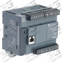 SCHNEIDER ELECTRIC PLC: (14) Discrete, (10) Relay, 100 to 240V AC : 24V DC (MPN TM221C24R). Key specifications — attr211240: SCHNEIDER; attr1072668: Clock Included; attr1075941: (14) Discrete; attr1075943: (10) Relay.