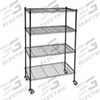 APPROVED VENDOR Wire Shelving Unit: 48 in x 18 in x 68 in, Dry, Split Sleeve, 4 Shelves, Black (MPN 3TPD4). Key specifications — attr15738: Black; attr14157: Powder Coated; attr14150: Dry; attr14159: Round; attr5304: 4; attr14155: (2) Swivel; attr14158: Steel; attr14156: Polymer.