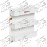 WEATHER GUARD Closed Tray Door Organizer: Door Organizer, Steel, 4 5/8 in Overall Lg, Van Shelving (MPN 9871-3-01). Key specifications — Color: White; Includes: (6) 1/4-20 Blind Fasteners; Product Type: Door Organizer; Compatible Product Type: Van Shelving; Material: Steel; Mounting Location: Van Door; Brand: WEATHER GUARD.