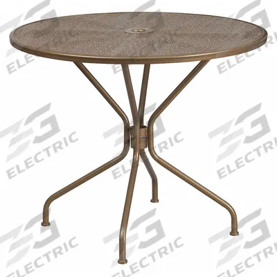 FLASH FURNITURE Patio Table: Gold, Metal, 28 3/4 in Overall Ht, 35 1/4 in Overall Dia, Metal - Round Top Patio Tables