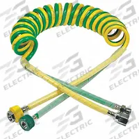 MAXTEC Dual Coil Hose: Air/Oxygen, Dual Coil, Coiled, Green/Yellow, 1/2 in Dia (MPN R129P02). Key specifications — Compatible Machine: Ventilator; Hose Design: Coiled; Outlet Connection Type (Oxygen): DISS; Outlet Connection Gender (Oxygen): Female; Outlet Connection Gender (Air): Female; Manufacturer Part Number: R129P02; Color: Green; Compatible Gas Type: Air.