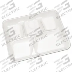 PACTIV Disposable Food Tray: 5 Compartments, 1 in Ht, 8 1/4 in Wd, 10 1/2 in Lg, White, 500 PK (MPN YTH10500SGBX). Key specifications — attr558007: PACTIV; attr558015: No; attr558017: Patternless; attr558020: Rectangular; attr561814: Cafeteria Tray.