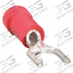 STA-KON Fork Terminals: Red, Vinyl, #8 Stud Size, 22 AWG – 16 AWG Wire Range, Locking Fork, 600 V (MPN 18RA-8FL). Key specifications — Barrel Style: Insulation Grip; Manufacturer Part Number: 18RA-8FL; Brand: STA-KON; Series: RA2247.