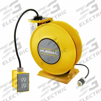 HUBBELL WIRING DEVICE-KELLEMS Extension Cord Reel: Ratchet Lock, 45 ft Cord Lg, 12 AWG, SJO - Self-Retracting Cord Reels