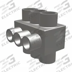 BURNDY Multitap Connector: 4 Port, Double-Sided Entry, 4 AWG – 600 kcmil Wire Size, Black (MPN 1PLD6004). Key specifications — Body Material: Aluminum; Brand: BURNDY.