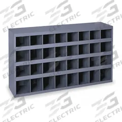 DURHAM MFG Pigeonhole Bin Unit: 34 in x 8 1/2 in x 18 in, 32 Compartments, Gray, Steel (MPN 344-95). Key specifications — attr7229: Steel; attr38869: DURHAM MFG; attr38873: Gray.