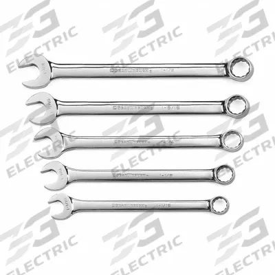 GEARWRENCH Combination Wrench Set: Alloy Steel, Full Polish Chrome, 5 Tools - SAE 12-Point Combination Wrench Sets