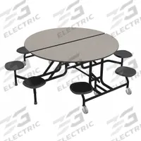 PALMER HAMILTON Cafeteria Stool Table: Gray Glace, Stool Seat, 29 in Overall Ht, 79 in Overall Lg (MPN 59T122960RD-S8GB). Key specifications — Tabletop Structural Material: Industrial Grade High Pressure Laminate with Particleboard Core; Tabletop Surface Material: Laminate.