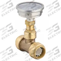 SHARKBITE Push-Fit Temperature Gauge: Tee, 1/2 in OD x 1/2 in OD Size, Brass (MPN 24437). Key specifications — Brand: SHARKBITE.