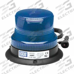 ECCO Beacon Light: Flashing Beacon, Blue, 3 7/8 in Overall Ht, LED, 12-80V DC (MPN 6465B-MG). Key specifications — Operating Voltage: 12-80V DC; Number of Flash Patterns: 80 FPMx8; Includes: 15 ft Cord with On/Off Switch; Electrical Connection: Plug; Mount Type: Magnetic; Brand: ECCO; Shape: Round; Lighting SAE Class Rating: SAE Class 3.
