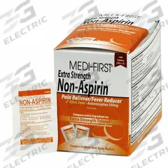 MEDI-FIRST Extra Strength Non-Aspirin Pain Relief: Acetaminophen, 500 mg, 50 Individual Doses (MPN 80433). Key specifications — Purpose: Pain Relief; Strength: Extra Strength; Manufacturer Part Number: 80433; Brand: MEDI-FIRST; Flavor: Unflavored; Dose Package Type: Packets; Exterior Package Type: Box; Format: Tablet.