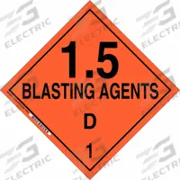 BRADY DOT Container Placard: 1.5 Blasting Agents D 1, 10 3/4 in x 10 3/4 in, 10 3/4 in Label Ht (MPN 63333). Key specifications — Brand: BRADY; Message: 1.5 Blasting Agents D 1.
