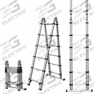 TELESTEPS Combination Ladder: 2 Configurations, Aluminum, 250 lb Load Capacity - Extending Multifunction Ladders
