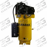 EMAX Electric Air Compressor: 5 hp, 2 Stage, Vertical, 80 gal, 17 cfm, 175 psi, 240V, Auto (MPN ESP05V080I1). Key specifications — attr1395880: Auto; attr48430: EMAX; attr48448: Spring-Loaded Belt Tensioning Device; attr48450: 240V; attr48474: Single; attr48487: Vertical.