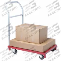 RAYMOND PRODUCTS Platform Truck: 850 lb, 36 in L x 24 in W x 7 1/2 in H Deck, Perforated, 14 ga Deck (MPN 3942). Key specifications — Side Panel Type: No Side Panels; Brand: RAYMOND PRODUCTS; Color: Red; Caster/Wheel Configuration: (4) Swivel.