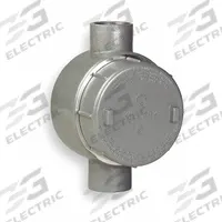 Conduit Outlet Body: Aluminum, GE, 1 in Trade Size, C Body, 42 cu in Body Capacity (MPN GESCT-3). Key specifications — Series: For Standard Body; Compatible Conduit Trade Size: 1 in; Thread Gender: Female; Hub Style: Threaded; Cover Included: Yes; Body Style: C; Connection Type: Threaded; Back Type: Flat.