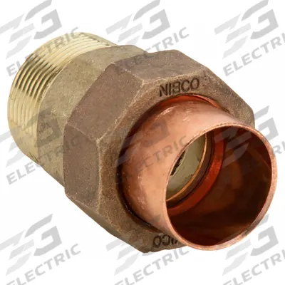 NIBCO Sweat Fitting Union: 3/8 in CTS x 3/8 in Pipe, Cup x MNPT, Cast Copper (MPN 7334-LF 3/8) - Low-Lead Cast Copper & Bronze Tube Fittings