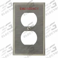 LEVITON Wall Plate: Duplex Outlet, 1 Gang, Std Size (MPN 84003-E40). Key specifications — Brand: LEVITON; Material: Stainless Steel.