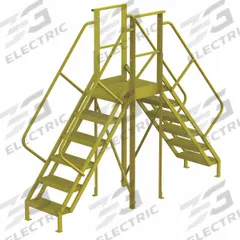 TRI-ARC Crossover Bridge: 5 ft Platform Ht, Steel, 1,000 lb Load Capacity, Serrated, 6 Steps, Steel (MPN 7CY85). Key specifications — Brand: TRI-ARC; Color: Yellow; Tread Type: Serrated.