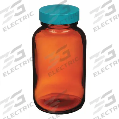 APPROVED VENDOR Wide Mouth Bottle: 950 mL, 53-400, Amber, 12 Bottles - Safety Coated Wide Mouth Round Glass Lab Bottles