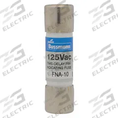 BUSSMANN Fuse: FNA Series, Midget, Time-Delay, 600 mA, 250 V AC, 13/32 in x 1 1/2 in, Indicating (MPN FNA-6/10). Key specifications — Series: FNA; Brand: BUSSMANN.