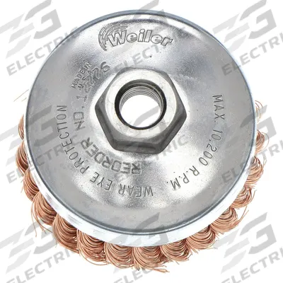 WEILER Cup Brush: Twisted Bronze, 4 in Dia, 0.02 in Fill Dia - Nonsparking Heavy-Cleaning Brushes for Hard Metals