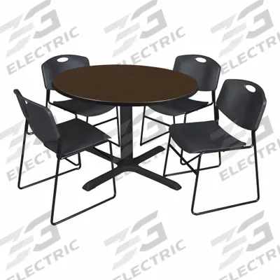 CAIN Cafe/Breakroom Table: Laminate, Walnut, 29 in Overall Ht - Max, Circle - Movable Table & Chair Kits
