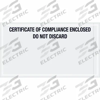 APPROVED VENDOR Packing List Envelopes: Certificate of Compliance Enclosed, Black, Top - Transportation Packing List Envelopes