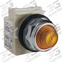 SCHNEIDER ELECTRIC Pilot Light: 30 mm Panel Mounting Size, Amber, Incandescent, 9001K Series (MPN 9001KP35A31). Key specifications — Series: 9001K; Brand: SCHNEIDER; Includes Push-To-Test: No Push-To-Test Included.