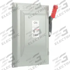 SIEMENS Safety Switch: Fusible, 60 A, Single Phase, 240V AC, Galvanized Steel, Indoor (MPN HF222J). Key specifications — Brand: SIEMENS.