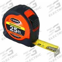 KESON Tape Measure: Nonmagnetic Single Hook Tip, 25 ft, Plastic with Rubberized Grip (MPN PGPRO1825V). Key specifications — attr935324: KESON; attr942259: High-Visibility Orange; attr935326: Finger Brake; attr935328: 1/16 in; attr935329: Feet; attr935337: SAE; attr936607: Manual Lock; attr972446: Inch.