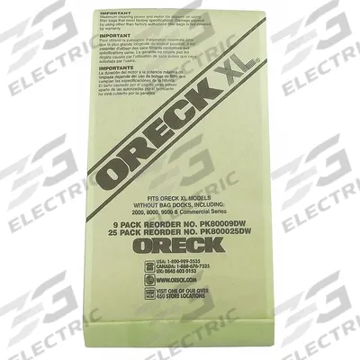 ORECK Vacuum Bag: Oreck, XL200S/XL9100HG/XL-9200/XL-9400, Dry, Paper, Std - Upright Vacuum Bags