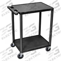 APPROVED VENDOR Utility Cart: 300 lb, 2 Shelves, 24 in L x 18 in W Self, Black, Flat (MPN HE32-B). Key specifications — Shelf Color: Black; Brand: APPROVED VENDOR; Caster/Wheel Configuration: (2) Swivel with Brake.