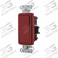 HUBBELL Wall Switch: Rocker Switch, Single Pole, Maintained, Red, 120/277V AC, 15 A (MPN DS115STR). Key specifications — Illuminated: No; Voltage Rating: 120/277V AC.