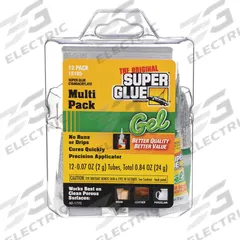 SUPER GLUE Instant Adhesive: Original Gel, Gen Purpose, 0.07 fl oz, Tube, Clear, Gel, 12 PK (MPN 15185). Key specifications — Series: Original Gel; Primary Applications: General Purpose; Materials Bonded: Ceramic; Brand: SUPER GLUE; Secondary Compatible Materials: Ceramic and Porcelain.