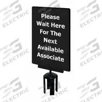 TENSABARRIER Acrylic Sign: Black, Please Wait Here For The Next Available Associate Message (MPN S15-P-33-7X11-V-HDSB-1701-33). Key specifications — Brand: TENSABARRIER; Color: Black; Includes: Mounting Adapter; Message: Please Wait Here For The Next Available Associate; For Use With: Tensabarrier Posts; Material: Acrylic.