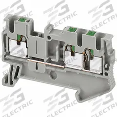 SCHNEIDER Terminal Block: DIN Rail Mounting Type, Push-In Wire Termination, 3 Wire Terminals, 20 A (MPN NSYTRP23). Key specifications — Brand: SCHNEIDER; For Minimum Wire Size: 24 AWG.