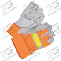 BDG Leather Gloves: L ( 9 ), Cowhide, Premium, Glove, Full Finger, Safety Cuff, Cotton Fleece, 1 PR (MPN 30-1-1003). Key specifications — Brand: BDG; Glove Back Color: Orange/Yellow; Glove Back Material: Nylon; Glove Liner Material: Cotton Fleece; Oil Resistant: No; Reflective Backing: No; Includes Double Palm: No; High-Visibility Features: High-Visibility Backing.