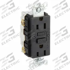 HUBBELL GFCI Receptacle: Duplex, 5-15, Black, GFCI, 125V AC, 15 A, 2 Pole / 3 Wire (MPN GFR15BLK)