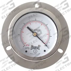WINTERS Panel-Mount Pressure Gauge: Front Flange, 0 psi to 600 psi, 2 1/2 in Dial, 1/4 in NPT Male (MPN PFQ908-DRY-25FF). Key specifications — Accuracy: ±1.5%; Brand: WINTERS; Vibration Resistance Properties: Field-Fillable; Gauge Wetted Parts: Brass / Bronze.