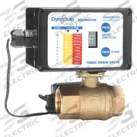 DYNAQUIP CONTROLS Timed Electric Auto Drain Valve: 1 in Pipe, 1 in Drain, 115 V, 1 min to 14 days (MPN AD2A 1). Key specifications — attr294755: DYNAQUIP CONTROLS; attr292031: 7 sec; attr292034: 1 in.